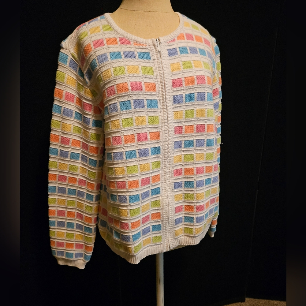 Talbots Multicolor Grid Pattern Cardigan - image 1